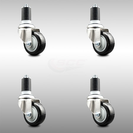 Service Caster 3.5 Inch 316SS Black Polyurethane Swivel 1-1/2 Inch Expanding Stem Caster Set SCC-SS316EX20S3514-PPUB-BLK-112-4